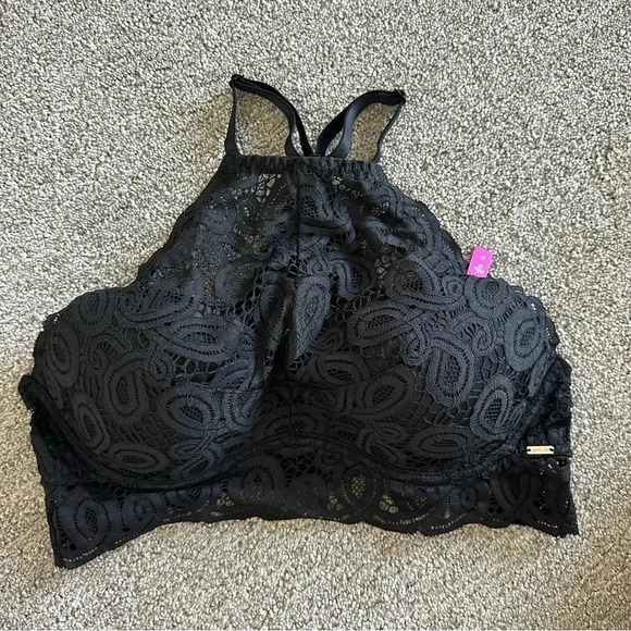 Victoria Secret PINK‎ BRALETTE PUSH-UP Racerback Lace MEDIUM PURE BLACK - Picture 2 of 10